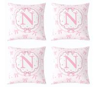 Loussiesd Juego de 4 fundas de almohada con lazo rosa de 50 x 50 cm, fundas de cojín con letra N inicial y lazo coqueto para sofá, funda de cojín kawaii con lazo de princesa, decoración de dormitorio