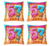 Loussiesd Juego de 4 fundas de almohada con texto en inglés "I was 6 Now I'm 7 (40 x 40 cm), funda de cojín para 67 cumpleaños, decoración para interiores y exteriores, súper suave