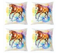 Loussiesd Juego de 4 fundas de cojín con diseño de caballo al galope, 40 x 40 cm, fundas de cojín decorativas para sofá, cama, funda de cojín Kawaii, color marrón y dorado, decoración del hogar