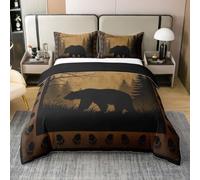 Loussiesd Juego de funda de edredón de oso de granja, 100 % algodón, tamaño individual, rústico, cabaña, cabaña, para niños y niñas, caza de vida silvestre, decoración de dormitorio, 2 piezas, cierre
