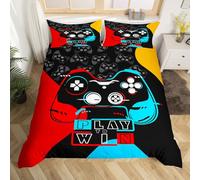 Loussiesd - Juego de ropa de cama infantil con estampado Gaming, para niños y niñas, tamaño individual, funda nórdica ultra suave, color negro, rojo, amarillo, funda de edredón transpirable con