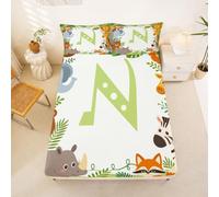 Loussiesd Juego de sábanas bajeras con 2 fundas de almohada, tamaño King, con diseño de animales de la selva, tamaño King, con letra N, bolsillo profundo de 40,6 cm, para niños y niñas, decoración de