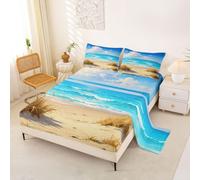 Loussiesd Juego de sábanas oceánicas tamaño King, juego de cama hawaiana de playa, vida marina, mar, sábana bajera ajustable náutica, transpirable, suave, ligera, microfibra, vacaciones de verano