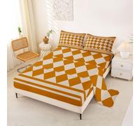 Loussiesd Juego de sábanas retro de cuadros de ajedrez, tamaño King, para niños y niñas, juego de ropa de cama moderno de rombos con bolsillos de 16 pulgadas de profundidad, 4 piezas con 2 fundas de