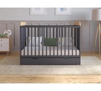 Love For Sleep Cuna de Madera para bebé 120x60 cm con cajón Antracita-Pino - Convertible en Cama Infantil - Altura Ajustable - Cuna evolutiva para recién Nacido y niño pequeño