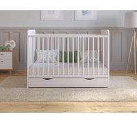 Love For Sleep Cuna de Madera para bebé 120x60 cm con cajón Blanco - Convertible en Cama Infantil - Altura Ajustable - Cuna evolutiva para recién Nacido y niño pequeño