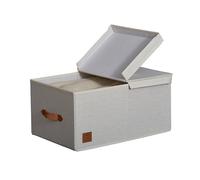 LOVE IT STORE IT Premium Caja de almacenaje con tapa de tela - De mezcla de lino y algodón - Reforzada con madera - Grande y estable - Beige - 50 x 33 x 24 cm