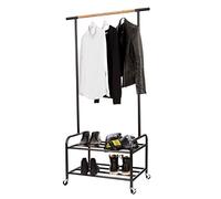 LOVE !T STORE !T Loft Perchero sobre Ruedas, Metal, Negro/Aspecto de Madera, Garderobe mit 1 Kleiderstange und 2 Ablagen