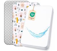 Lovely Hippo 2 Sabanas Minicuna Colecho 100% Algodon + 1 Protector de colchón Impermeable para minicuna Bebe - 50x83cm - Compatible con cunas, colchon (Animales Bosques, 50 x 83 cm)