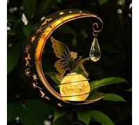 LOVERUIS ARS-XIANNV) - Luces solares de jardín para exteriores, lámpara de luna impermeable para jardín, luz solar con bola de vidrio agrietado, luces LED de estaca, ángel decorativo para tumba