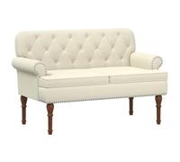Loveseat - Asiento de dos plazas con cierre de botón, color crema, 120 x 65 | Patas de madera de caucho, marco de madera, acolchado de espuma, terciopelo de poliéster, para dormitorio y sala de estar