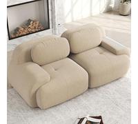 Loveseat - Sofá modular de pana de 2 plazas, sofá de salón sin marco, con espuma fría 32D, reposabrazos curvados y base antideslizante, cómodo sofá para salón, dormitorio, cine en casa, color beige