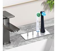 LOXSUN Soporte para Cabezales de Cepillo Baño, Porta Cabezales 4 Huecos, Organizador de Cabezales de Cepillo Eléctrico Metal, Adhesivo Minimalista para Encimera (Plata)