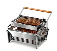 Lpoxuru Parrilla De Carbón Portátil para Exteriores,Acero Inoxidable | Parrilla Portátil Con Giro Automático De 180°, Diseño De Giro Con Una Sola Pulsación Para Acampadas, Picnics Y Cocina
