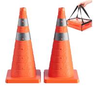 LQSYBHD Cono de Tráfico Reflectante Paquete de 2 Conos de Seguridad Vial Plegables Multiusos Desplegables,Portátiles de Color Naranja con Collares Reflectantes(Size:60x28x28cm,Color:2A)