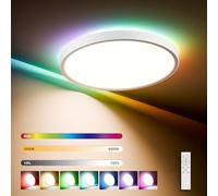 LQWELL® Lámpara de Techo LED Regulable con Control Remoto, 24W, 2500LM, 3000-6500K RGB, Iluminación de Techo Redonda y Plana IP44 para Sala de Estar, Dormitorio, Comedor, Pasillo, 300 x 40 mm