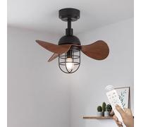 Lrenjon Ventilador De Techo Con Luz Pequeño Negro Silencioso Vintage, Lampara De Techo Con Ventilador Con Mando A Distancia, Ventiladores De Techo E27, Motor Reversible, 2 Varillas 6 Velocidades