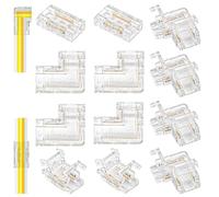 lrgnixs 12 unidades COB LED Strip Connector, transparente LED esquina, conector LED, 10 mm, 2 pines, sin soldadura, 8 x forma L + 4 x rectos para bandas LED de 12 V 24 V, fácil instalación sin