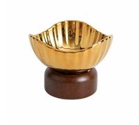 LRXFPIYF Cuenco Cerámica con Pedestal Estriado | Tazón Frutas, Elegante, Bandeja Ensalada o Postre, para Hora del Té, Invitados, Dorado