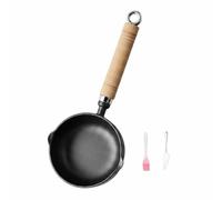 LRXFPIYF Sartén de Hierro Fundido Multiusos con Vertedor Lateral Mango Ergonómico sin Revestimiento Adecuado para Freír Cocinar en Hogar, 13CM, Mango Norm.+Cepillo