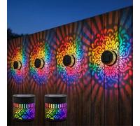 Lscsdf Lámpara solar de pared con proyección de mandala de siete colores que cambian de color, luces solares de mandala, luces de valla de metal impermeables para patio, jardín, poste, patio