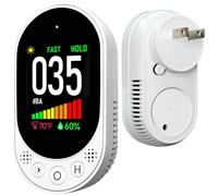 LSENLTY Medidor de decibelios de pared enchufable, medidor de nivel de sonido de 30 a 130 dB, retención de datos y respuesta máxima, mínima y lenta, detector de ruido 3 en 1 (TEM y humedad