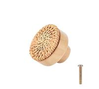 LSNNMU Juego de 1/2/4/6/8 pomos madera ratán for tocador, redondos, decorativos, multiusos, for mesitas noche Para Cajones(Yellow 1Piece)