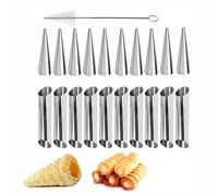 LSRVNM 21 Piezas Moldes Croissant Forma, Molde de Acero Inoxidable, Forma de Rollo de Panqueque, Molde de Croissant, Molde de Croissant de Tubo de Panqueque Cónico con Cepillo de Limpieza