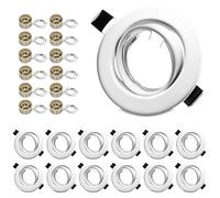 LteelDay Marco Foco Empotrable GU10 Blanco Redondo, Incluye Zócalo GU10 Para Lámparas De Led O Halógena, Diseño Metálico Marco Empotrado Ojo de Buey - Aplicación en Baño, Sala, Cocina (Pack de 12)
