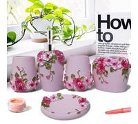 LUANT Accesorios de baño Rosa Vintage de 5 Piezas, dispensador de jabón, Soporte para Cepillo de Dientes, Vaso y jabonera, Juego de Regalo de baño