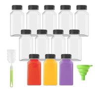 LUBOXIN 12 Piezas Botellas Plástico Pequeñas de 150ml, Botella de Plástico Transparente Reutilizable, Pequeña Botella de Jugo con Tapa, Embudo y Cepillo, Perfectas para Leche, Zumos y Agua