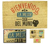 LUCA HOME - Felpudo Entrada casa Original y Divertido de Coco Natural - Felpudo casa Mundo 33x60 - Ideal para Puertas de Exteriores Cubiertas, pasillos y entradas de hogares