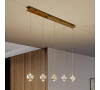 Lucande lámpara colgante LED Hayley, 96 cm, 5 luces, dorado, cristal