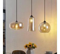 Lucande lámpara colgante Wilja, ámbar, vidrio, 111 cm, 3 luces, E27