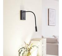 Lucande lámpara de lectura LED Hetti, negra, metal, 14 cm de altura