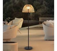 Lucande lámpara de pie LED solar Eligio, bambú, Ø 39 cm, RGB