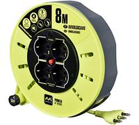 Luceco Musterplug Pro-XT- CMIT08164L-PX - Enrollador de cable eléctrico de 8 metros, 4 tomas multiestándar schuko + bipaso + EU; enchufe italiano de 16 A