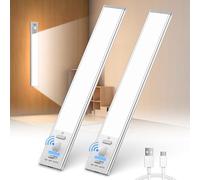 Luces LED Cocina Bajo Mueble [2 Piezas], 6000K 35 LEDs Luz Armario con Sensor de Movimiento Magnética Adhesiva, 3 Modos 2000mAh Recargable Luz Nocturna para Pasillo, Sótano, Escalera, Gabinete