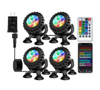 Luces LED para estanques submarinos, luces de piscina con control remoto y aplicación bluetooth, RGB IP68, impermeable, con ventosa, ideal para piscina, cascada, estanque de jardín, acuario (4 en 1)