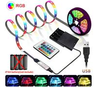 Luces LED RGB con batería, tira de luces LED USB de 5V, cinta Flexible con Control remoto por infrarrojos para decoración de retroiluminación de TV y habitación del hogar