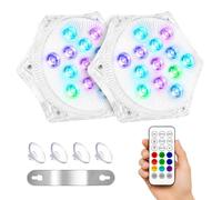 Luces LED Subacuáticas Recargables para Piscina, Iluminación Sumergible IP68 con Mando a Distancia RF, USB, Temporizador, RGB 13 LEDs, Ventosa e Imán para Piscina, Spa, Acuario, Estanque, 2 Pack