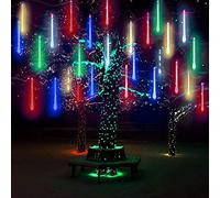 Luces solares LED de lluvia de meteoritos para exteriores, luces de jardín impermeables DINOWIN de 30 cm, 10 tubos, 360 LED, luces de caída, luces de gota de lluvia, fiestas, bodas, decoración de
