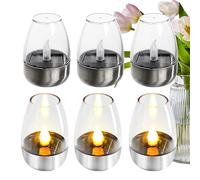 Luces solares para té, velas sin llama, reutilizables, 6 velas, reutilizables, impermeables, para decoración del interior, jardín, restaurante, , San Valentín