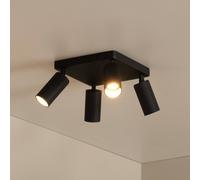 Lucide Downlight Clubs, negro, 4 luces, GU10, aluminio