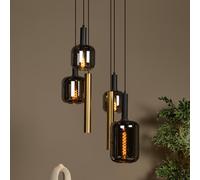 Lucide Lámpara colgante Joanet, Ø 65 cm, humo/latón Vidrio/metal 6 luces.