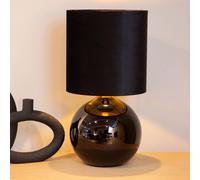 Lucide Lámpara de mesa Esterad, negra, Ø 24 cm, altura 47 cm, cristal