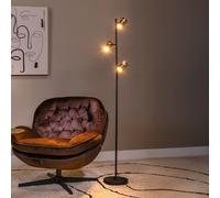 Lucide Lámpara de pie Upton, altura 154 cm, negro/gris humo, 3 luces.
