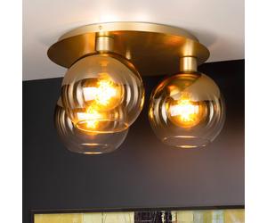 Lucide Marius plafón, dorado, Ø 50 cm, cristal, 3 luces