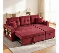 Luckdect Sofá Convertible, Sofá Cama 3 Plazas con Silla Reversible, Portavasos y Estantería, Sofá esquinero Modular con Almacenamiento, Sofá Cama L en Corduroy con Cama Gigogne, para el Salón
