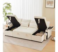Luckdect Sofá esquinero Convertible Sofá Cama 4 Plazas con 2 Silla reversible de almacenamiento, 2 Portavasos, Reposabrazos Almacenamiento, Sofá Convertible en Chenille para Salón